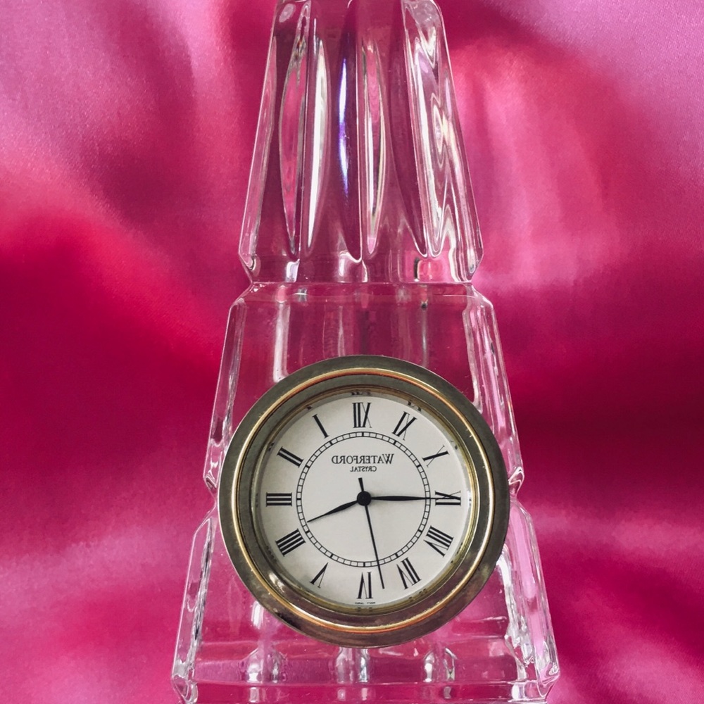 Waterford Crystal Obelisk Desk Clock 6”x3”x3”